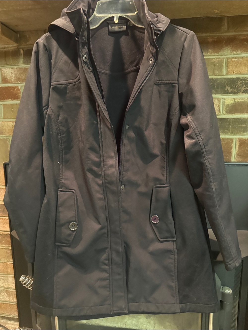Weatherproof Women's black Hooded Trench Coat